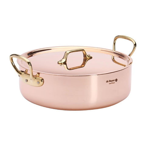 De Buyer Inocuivre Saute Pan with Lid Brass 28cm