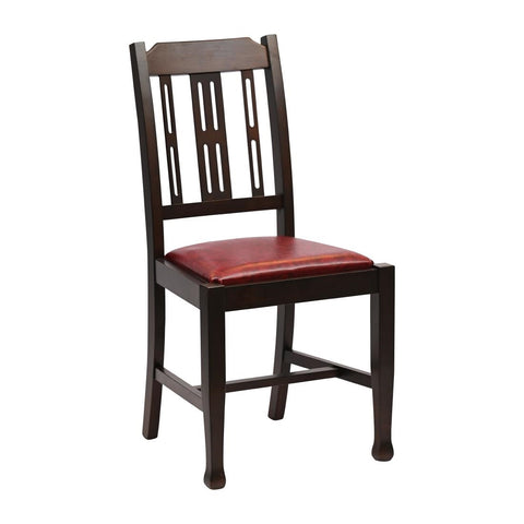 Lattice Back Dining Chair in Dark Walnut with Bison Bordeaux Seat (6 Pack)