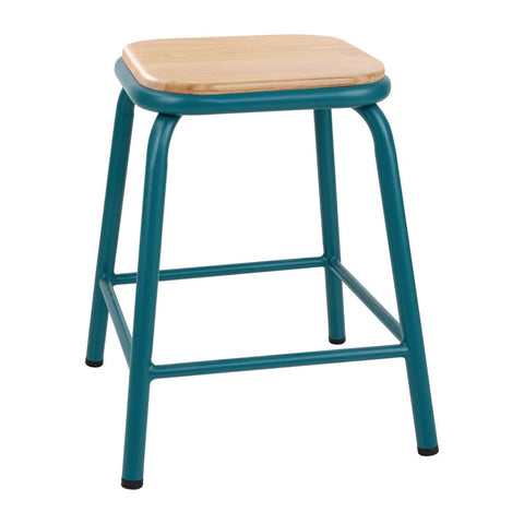 Bolero Cantina Low Stools with Wooden Seat Pad Teal (Pack of 4)