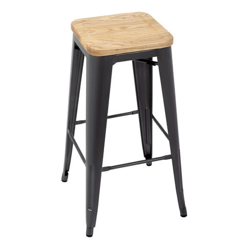 Bolero Bistro High Stools with Wooden Seat Pad Gun Metal (Pack of 4)