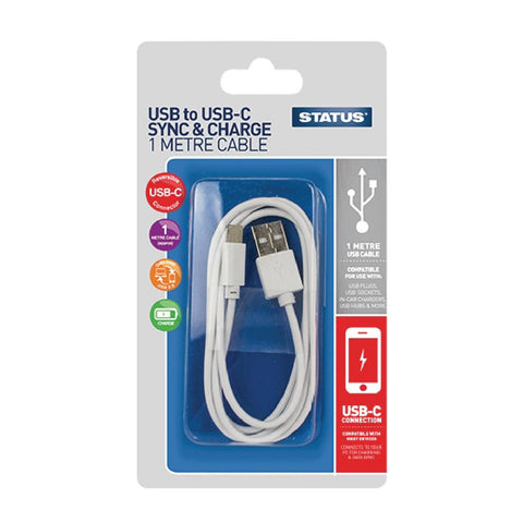 Status USB-A to USB-C Charging Lead 1M White