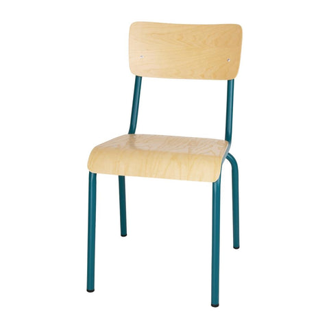 Bolero Cantina Side Chairs with Wooden Seat Pad and Backrest Teal (Pack of 4)