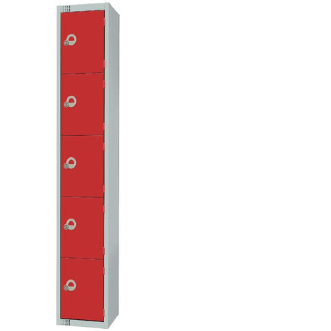 Elite Five Door Electronic Combination Locker with Sloping Top Red