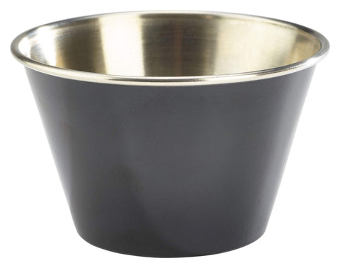 Genware RAMST6BK 6oz Stainless Steel Ramekin Black - Pack of 24