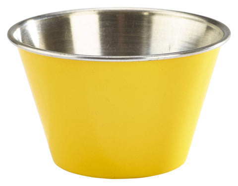 Genware RAMST6Y 6oz Stainless Steel Ramekin Yellow - Pack of 24